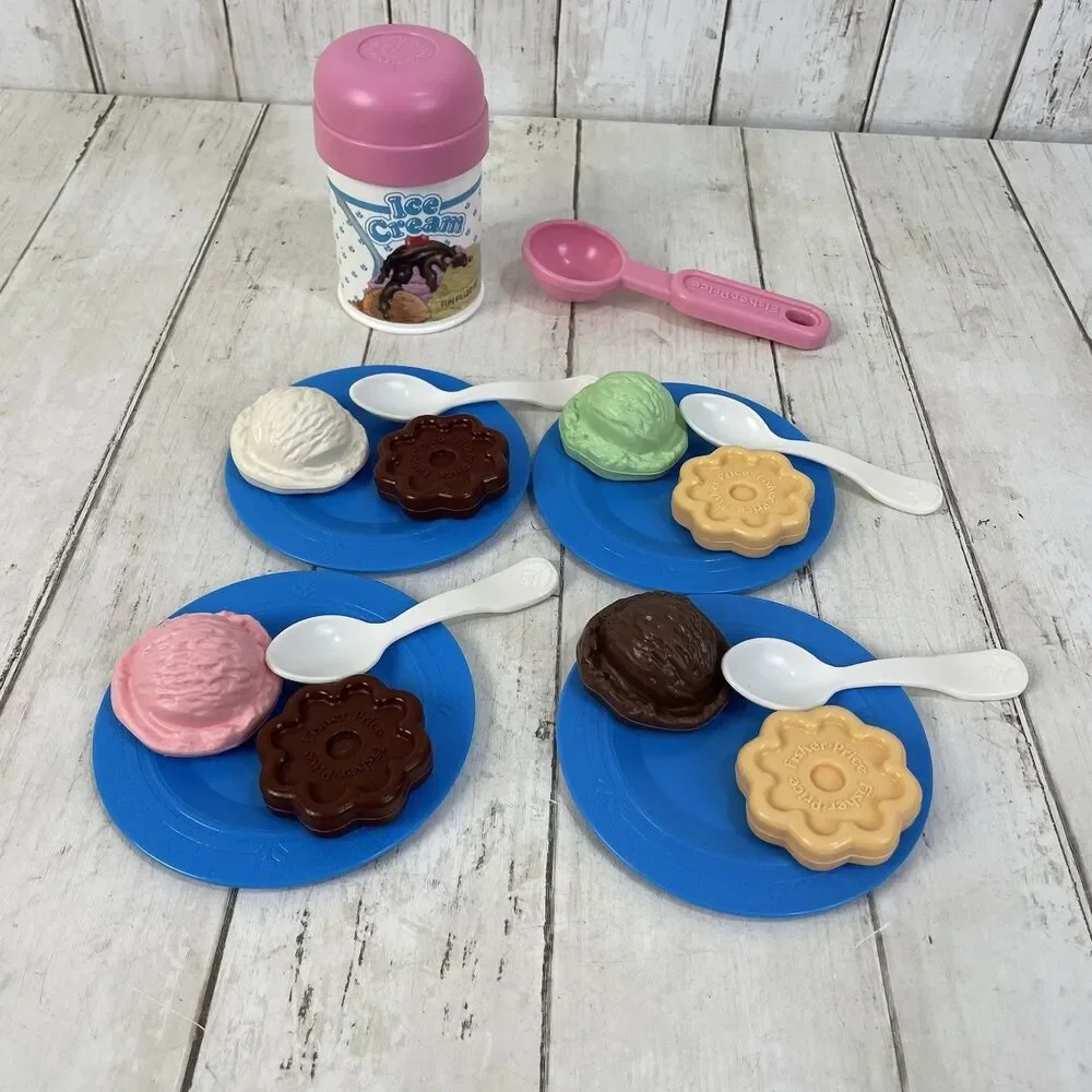 Vintage Fisher Price Fun with Food Ice Cream & Cookies Set Plates Spoons 1987